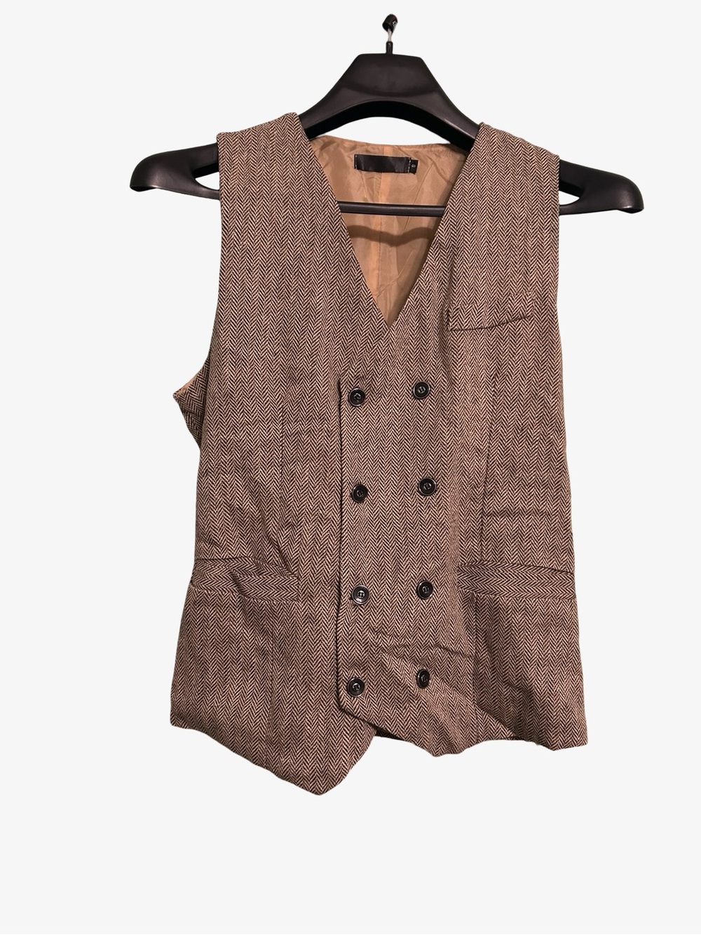 Men's Double-Breasted Herringbone Vest - Brown